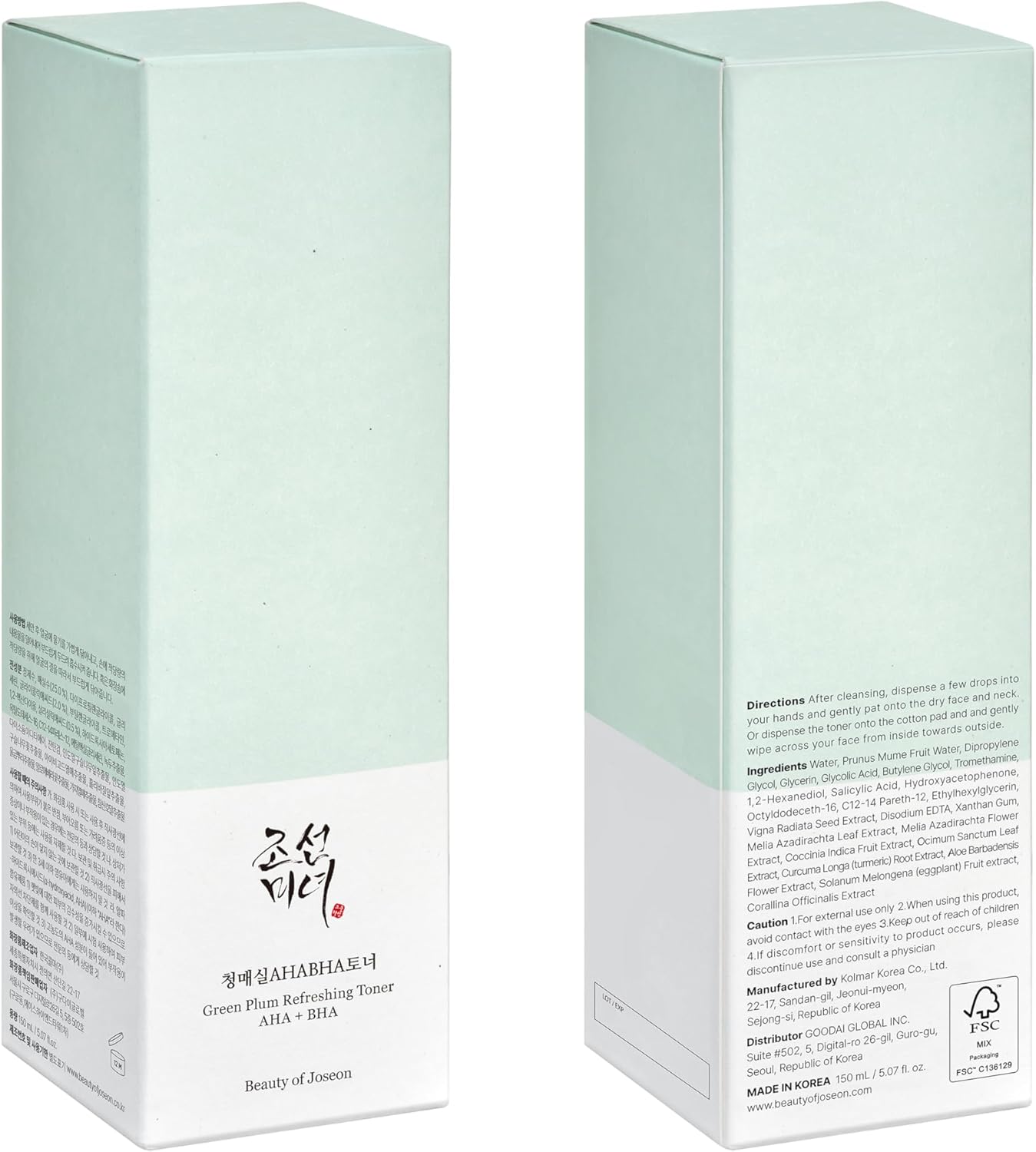 BEAUTY OF JOSEON Green Plum Refreshing Toner with AHA and BHA 150ML