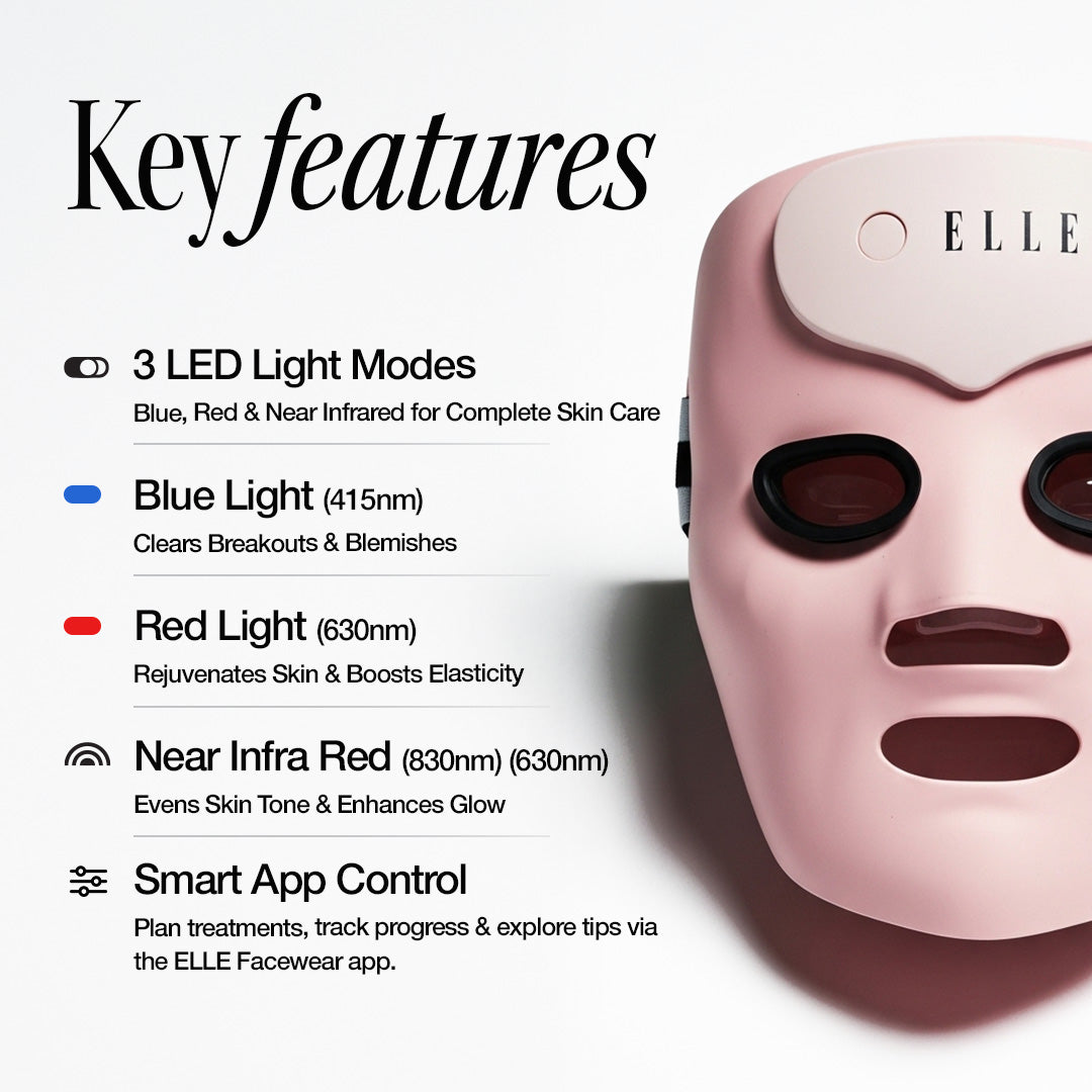 ELLE Radiance Boost Pro LED Face Mask – FDA Approved & Clinically Proven Light Therapy for Glowing, Youthful Skin | Red, Blue & Infrared Light | Boosts Collagen, Reduces Wrinkles, Breakouts & Blemishes | Comfortable Silicone Fit