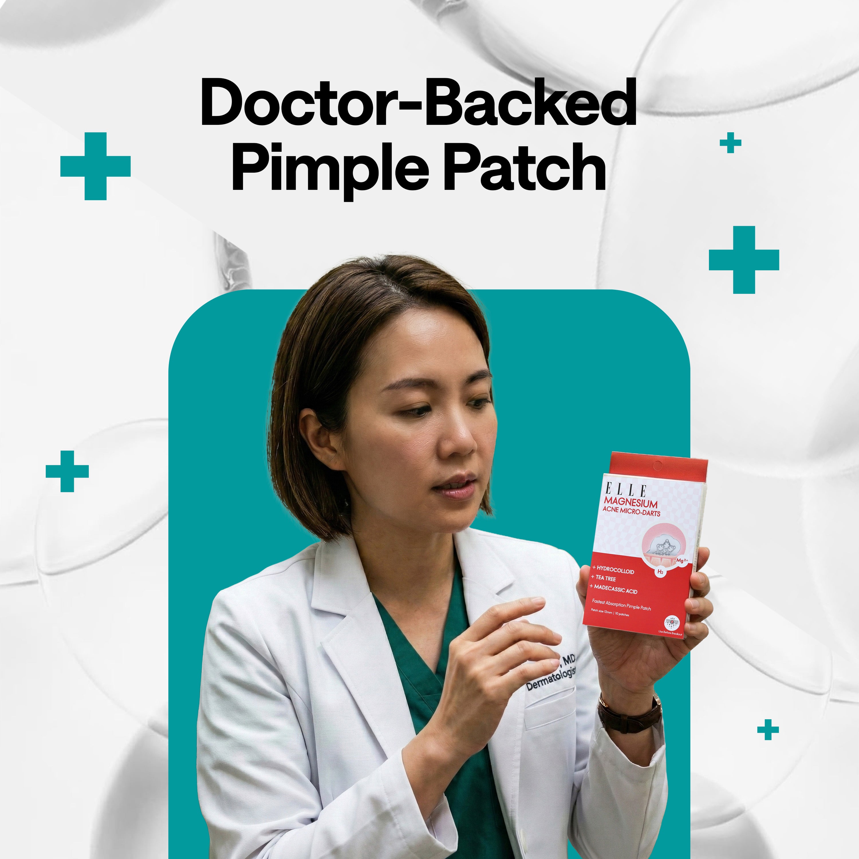 ELLE Magnesium Acne Patch | Micro-Dart | Magnesium - The Magic Mineral | Deep Penetrating Hydrocolloid Pimple Patch | Early Stage & Pus Pimples | Tea Tree & Madecassic Acid | 10 Patches